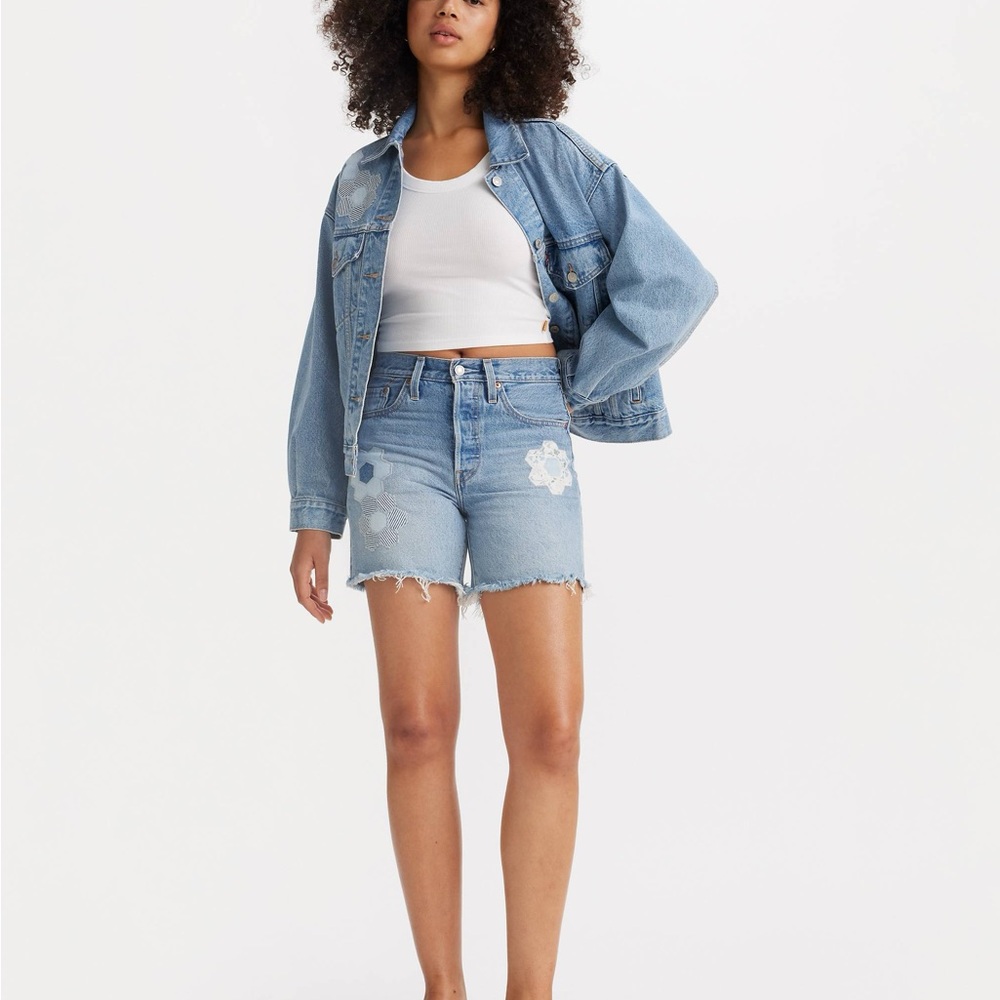 Levi’s Denim Blue Women's Shorts with Hexagon Patchwork